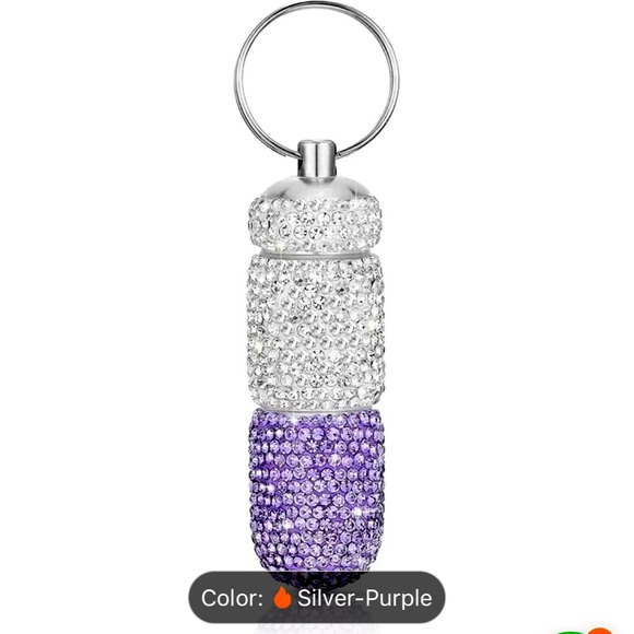 Portable Bling Keychain Pill Box 2 Compartments Small Travel Pill Case - Picture 1 of 10